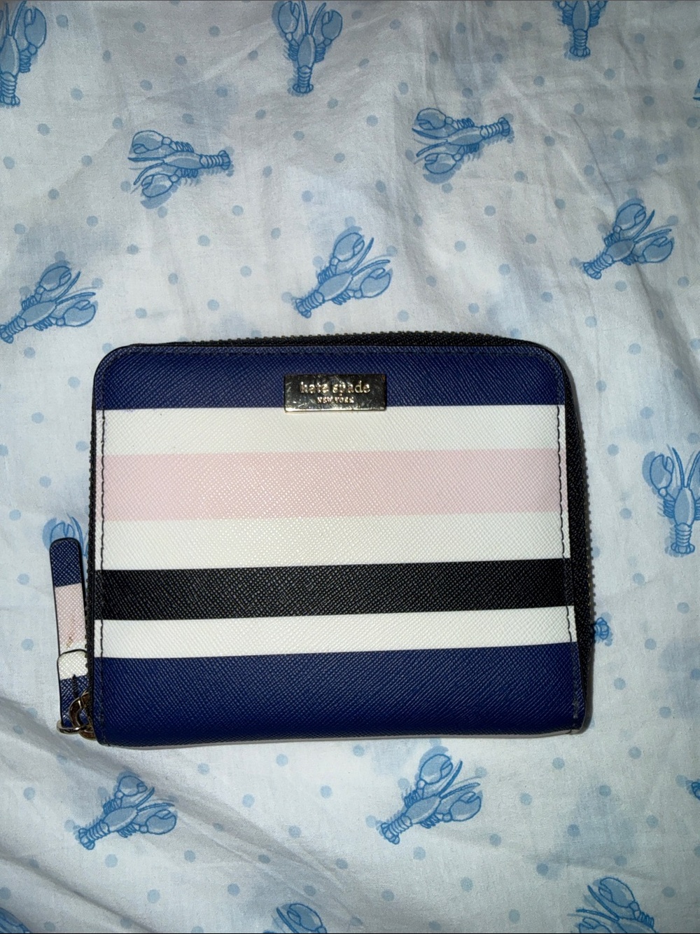 kate spade Navy, Pink, White & Black Striped Zip Wallet